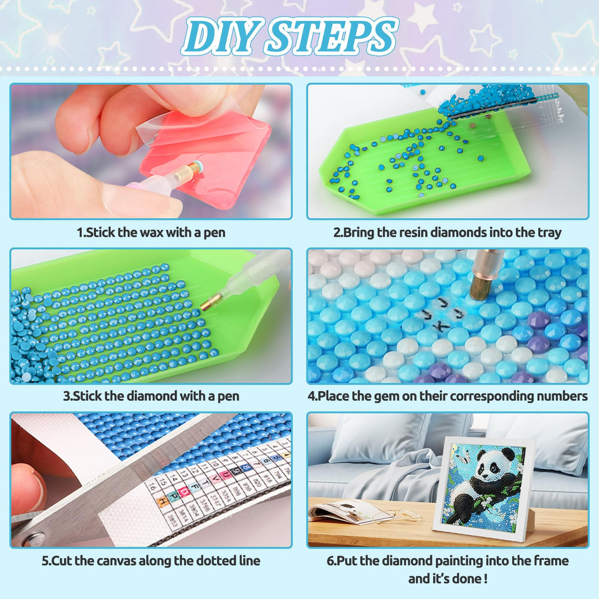 SENQAO Panda Diamond Art Kit for Adults with Frame Art and Crafts for Adults Ages 6-8 -10-12 Easy to DIY Diamond Art for Adults and Adult Beginners Home Wall Decoration 7.1x7.1inch SENQAO