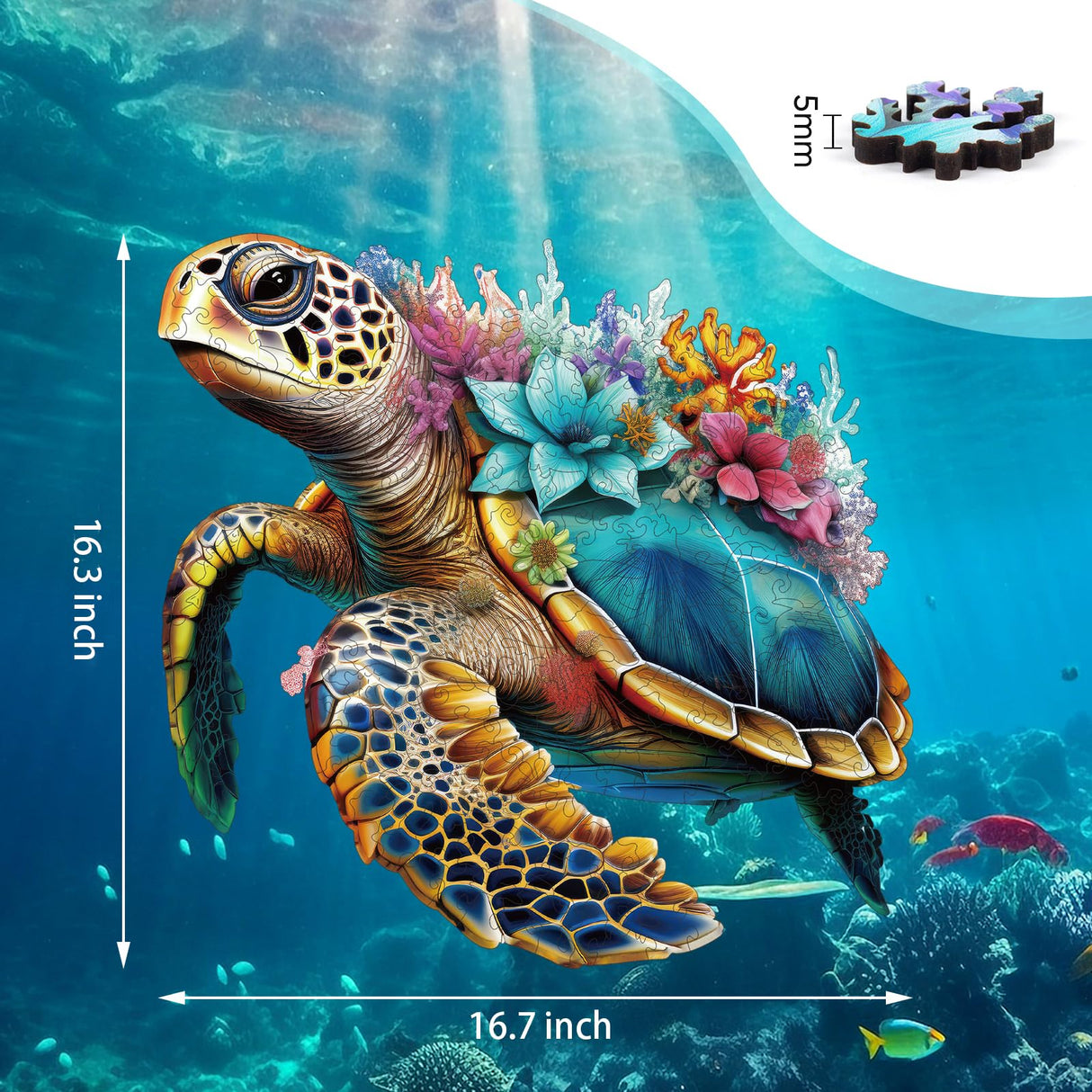 Wooden Puzzles for Adults, Coral Sea Turtle Jigsaw Puzzles 500 Piece, Unique Shape Puzzles for Adults and Kids, Fun Challenging Puzzles Family Game Gift, Royal Size 16.7 x 16.3 Inches delobil