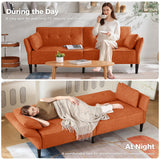 COPIAE 89” Futon Sofa Bed, Comfy Futon Couch Bed with 2 Square Pillows, Convertible Sleeper Sofa with Adjustable Backrest&Armrests, Modern Loveseat Sleeper for Living Room,Velvet Fabric,Burnt Orange COPIAE