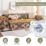 VClife Boho Sofa Covers, Sectional Couch Covers Breathable Cotton Linen Sofa Slipcover Washable Green Orange Geometry Sofa Couch Covers for L Shape Sofa - Farmhouse Sofa Covers with Tassel 71"x118" VClife