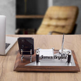 ofistike Wood Desk Name Plate Office Organizer, Solid Wooden Membrane Coating Desktop Sign with Phone Holder, Pen, Notepad and Clock ofistike
