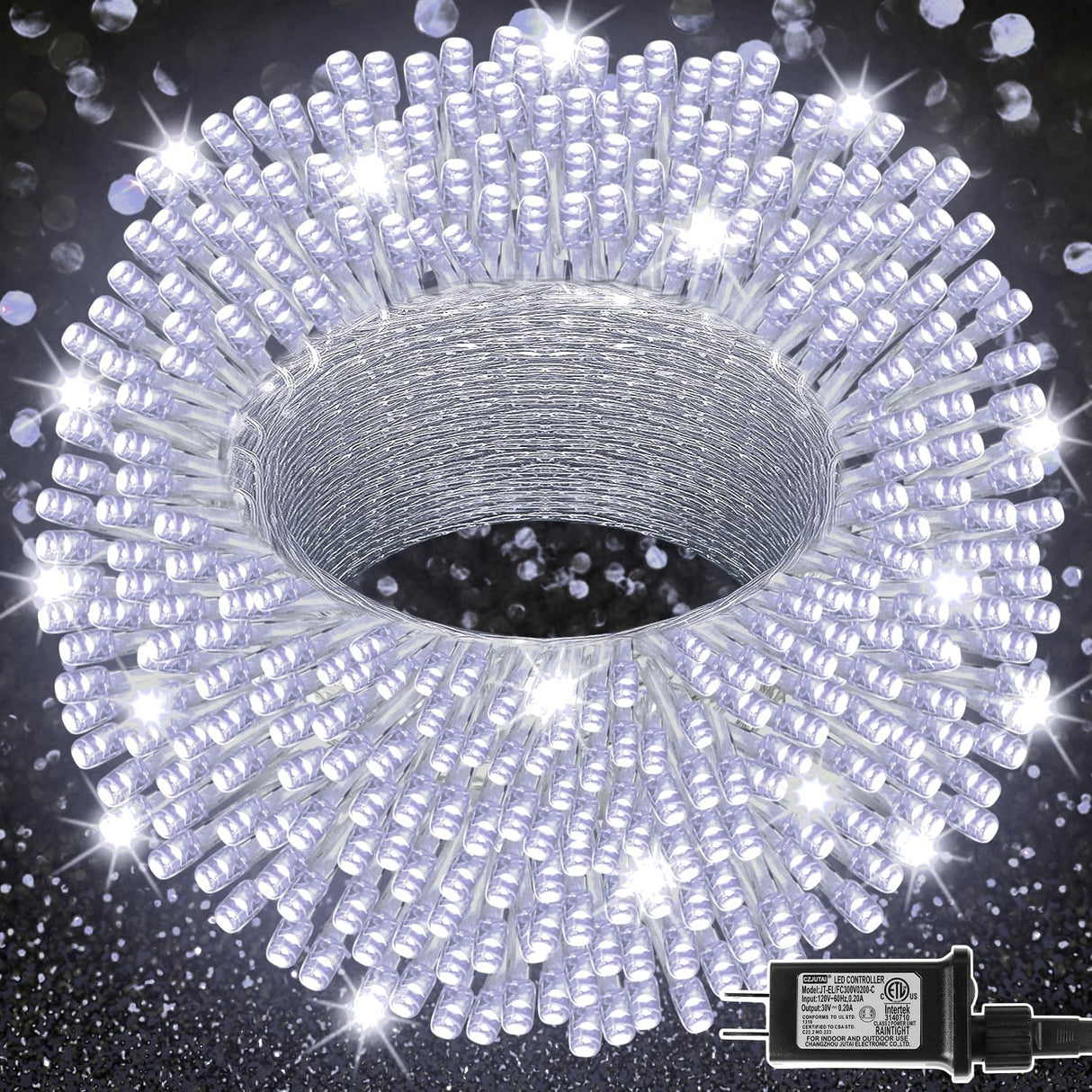LJLNION 300 LED String Lights Outdoor Indoor, Extra Long 98.5FT Super Bright Christmas Lights, 8 Lighting Modes, Plug in Waterproof Fairy Lights for Holiday Wedding Party Bedroom Decorations ( White) LJLNION