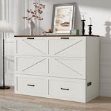 Hlivelood Full Size Murphy Chest Bed with Drawer and Charging Station, Farmhouse Wood Space-Saving Hidden Folding Beds Chest, Multifunctional Storage Cabinet Bed for Bedroom, Office, Rustic White Hlivelood