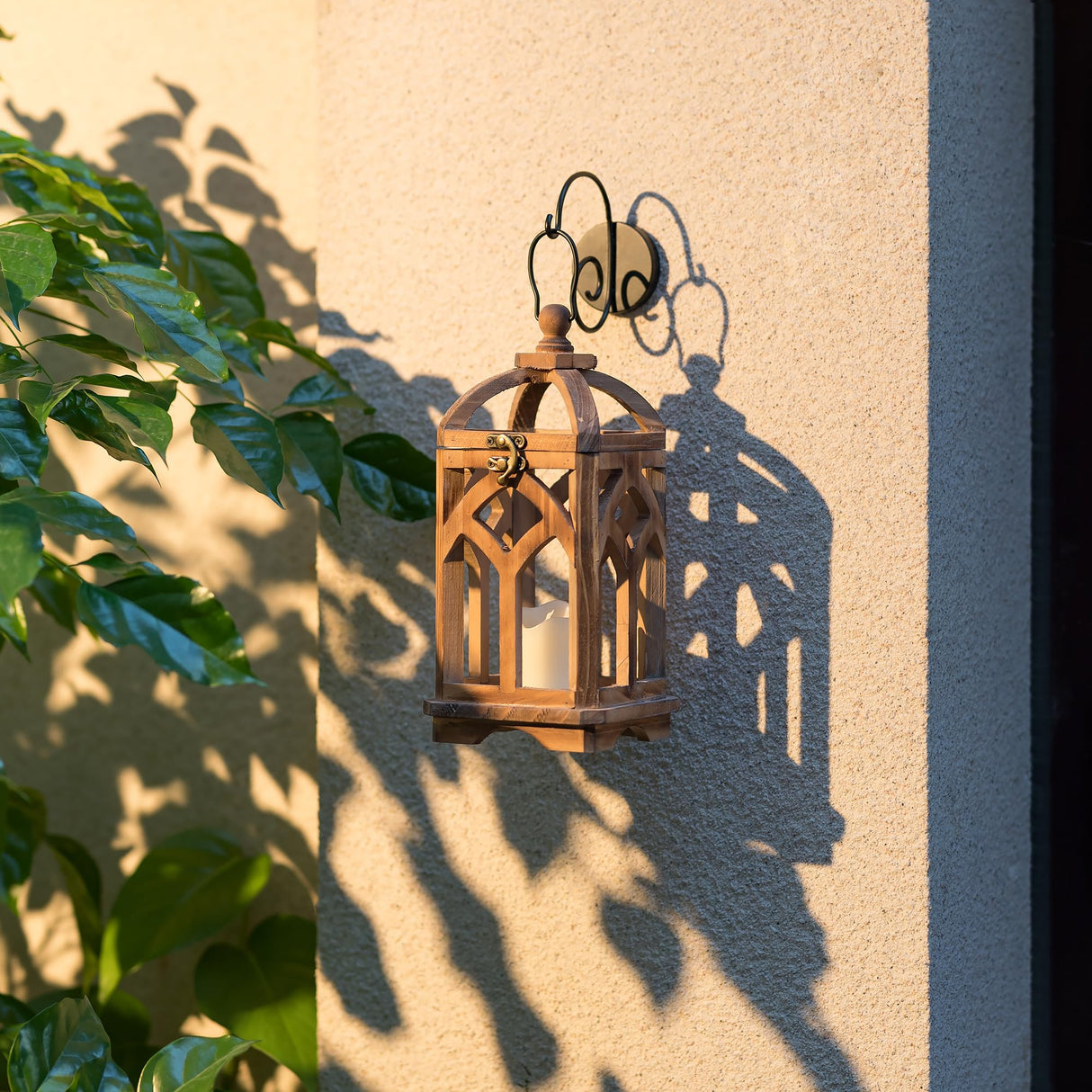 Staymoment Farmhouse Lanterns Decorative Indoor: 11" & 15" Set of 2 Brown Wooden Candle Holder Lanterns for Table Centerpiece Fireplace Mantle Home Decor Staymoment