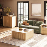 FORTUNETEC Lift Top Coffee Table with Storage, Modern Coffee Table with Arched Design, 31.5" Square Tea Table with Wood Grain, Boho Multifunctional Center Table for Living Room, Office, Oak