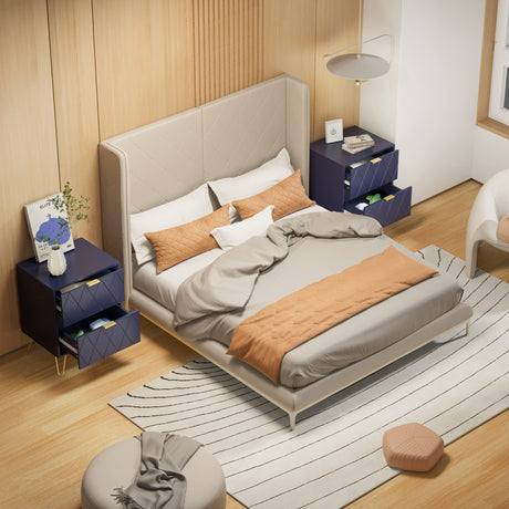 Anbuy Bedroom Sets Navy Blue Sets 3Pcs Large 6 Drawer Dresser and Night Stand Sets for Bedroom, Two Drawers Nightstand Set of 2 & 6 Drawer Dresser Combo 3 Pieces (Navy Blue) Anbuy