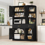 BOTLOG 67" Kitchen Pantry Cabinet, Modern Kitchen Hutch with 5 Doors and 2 Drawers, 3-Tier External Shelf, Large Pantry Storage Cabinet with Microwave Stand for Dining Room, Black BOTLOG