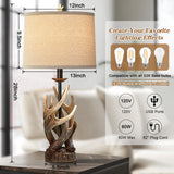 HUITICO Rustic Farmhouse Table Lamp for Living Room End Table Deer Antler Lamps with USB Ports 28" Tall Western Lamps for Bedroom Cabin Country Lamps for Nightstand, Single, Bulb Not Included HUITICO