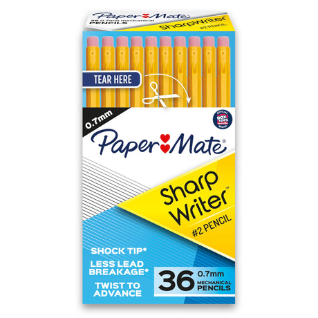 Paper Mate SharpWriter Mechanical Pencils | 0.7 mm #2 Pencil | Pencils for School Supplies, Yellow, 36 Count Paper Mate