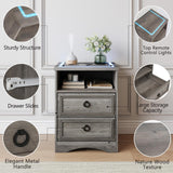 Nightstand with Strip Lights Set of 2, Night Stand with Drawers, Accent Bed Side Table and End Table with Open Storage for Bedroom, Living Room,Gray LGHM