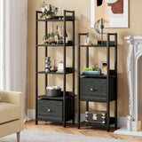Furologee 4 Tier Bookshelf with Drawer, Small Narrow Bookcase, Wood and Metal Standing Shelf Unit, Industrial Display Storage Shelves Organizer for Bedroom, Living Room, Entryway, Black Furologee