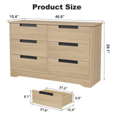 GarveeHome 6 Drawer Dresser for Bedroom, Natural Modern Double Dresser Organizer with Embedded Handles Design, Wooden Chest of Drawers for Living Room, Nursery, Hallway GarveeHome