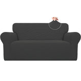 Easy-Going Stretch Loveseat Slipcover 1-Piece Sofa Cover Furniture Protector Couch Soft with Elastic Bottom for Kids Polyester Spandex Jacquard Fabric Small Checks (Loveseat, Dark Gray) Easy-Going