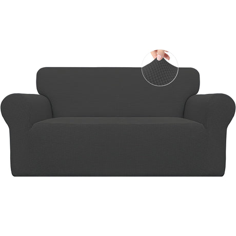 Easy-Going Stretch Loveseat Slipcover 1-Piece Sofa Cover Furniture Protector Couch Soft with Elastic Bottom for Kids Polyester Spandex Jacquard Fabric Small Checks (Loveseat, Dark Gray) Easy-Going