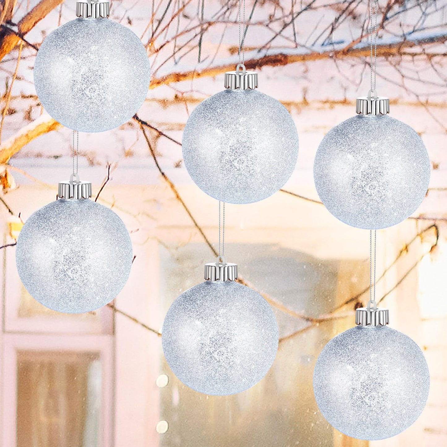 Libima 6 Pcs LED Lighted Christmas Ball Ornament Lights Outdoor Decorations Light Up Xmas Globe Pulsing Lights Battery Powered Hanging Christmas Ball Light for Christmas Tree (Silver)