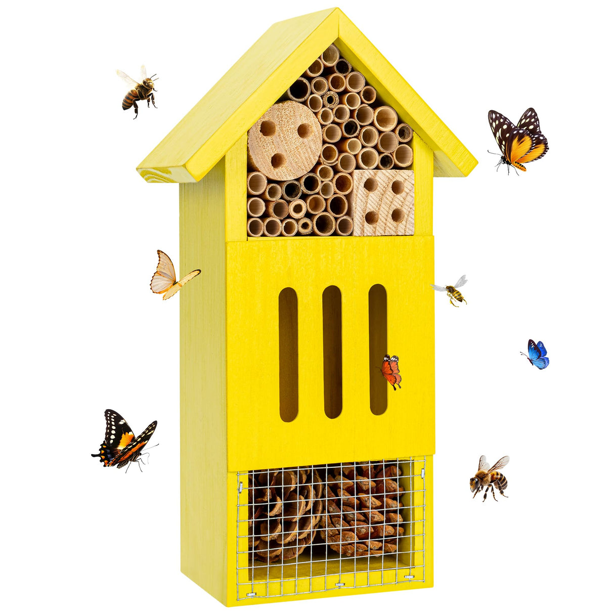 Bee House Bug Hotel & Butterfly House, Handcrafted Wooden Ladybug House, Natural Insect Habitat for Garden, Patio, or Yard, Durable Pine Wood, Attracts Pollinators, 10.4 x 5.5 x 3.2 Inches UUMENHA