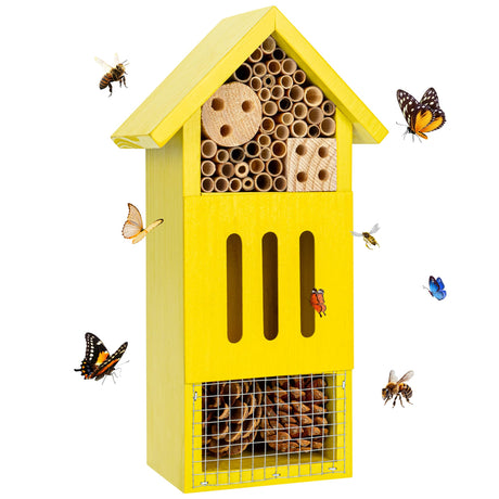 Bee House Bug Hotel & Butterfly House, Handcrafted Wooden Ladybug House, Natural Insect Habitat for Garden, Patio, or Yard, Durable Pine Wood, Attracts Pollinators, 10.4 x 5.5 x 3.2 Inches UUMENHA