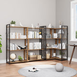 EDWINENE 4 Tier Corner Bookshelf, Industrial l Shaped Bookshelf with Metal Frame, Tall Corner Shelf Stand with 2 Hooks for Living Room, Bedroom, Home Office, Rustic Brown EDWINENE
