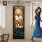 Lvifur 69" Corner Glass Display Cabinet with RGB Lights,3-Tier Movable Glass Shelves,Curio Display with Human Body Sensor,Bookcase with Storage Cabinet for Toys,Books,Collectibles,Liquor,Black Lvifur