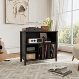 Record Player Stand, Mid-Century Vinyl Record Storage Cabinet, 3-Tier Record Player Holder, Turntable Stand with 4 Cabinet up to 220 Albums, End Table for Bedroom Music Room Living Room, Black FFBCFDK