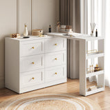 RoyalCraft Vanity Desk and Dresser Combo, 67" Extendable Makeup Vanity Table with Drawers and 3 Side Shelves, Wood Dressing Table for Bedroom, Dressing Room, White RoyalCraft