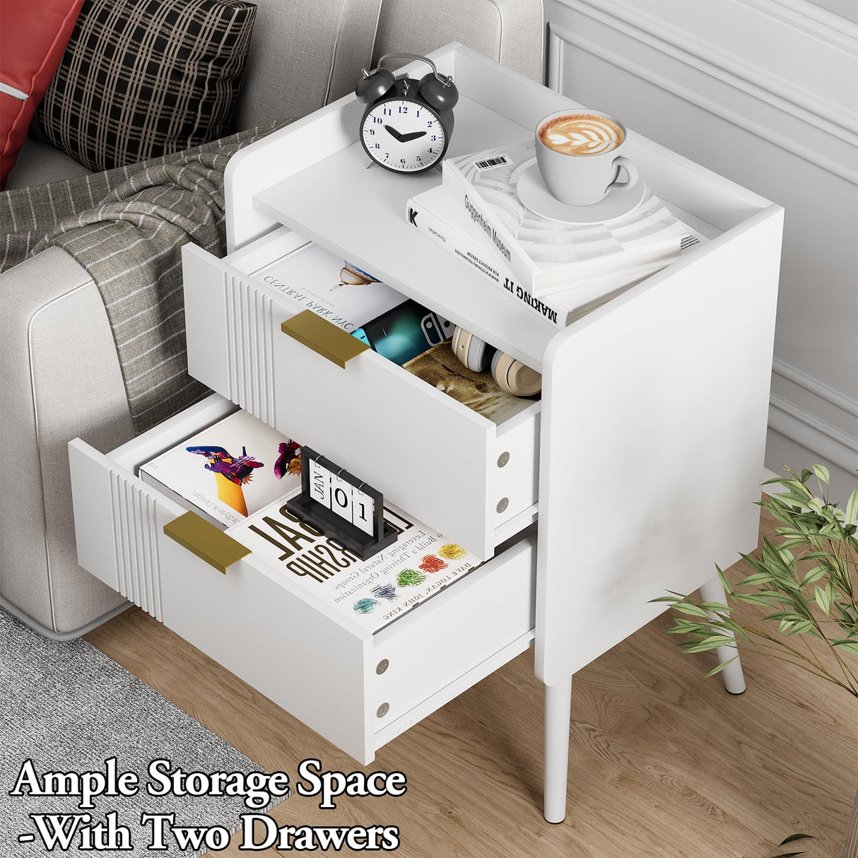 Aenuert White Nightstand Modern Bedside Table with 2 Storage Drawer, Small Night Stand, Wooden End Table,Sofa Side Table for Bedroom,Study Room and Small Spaces Aenuert