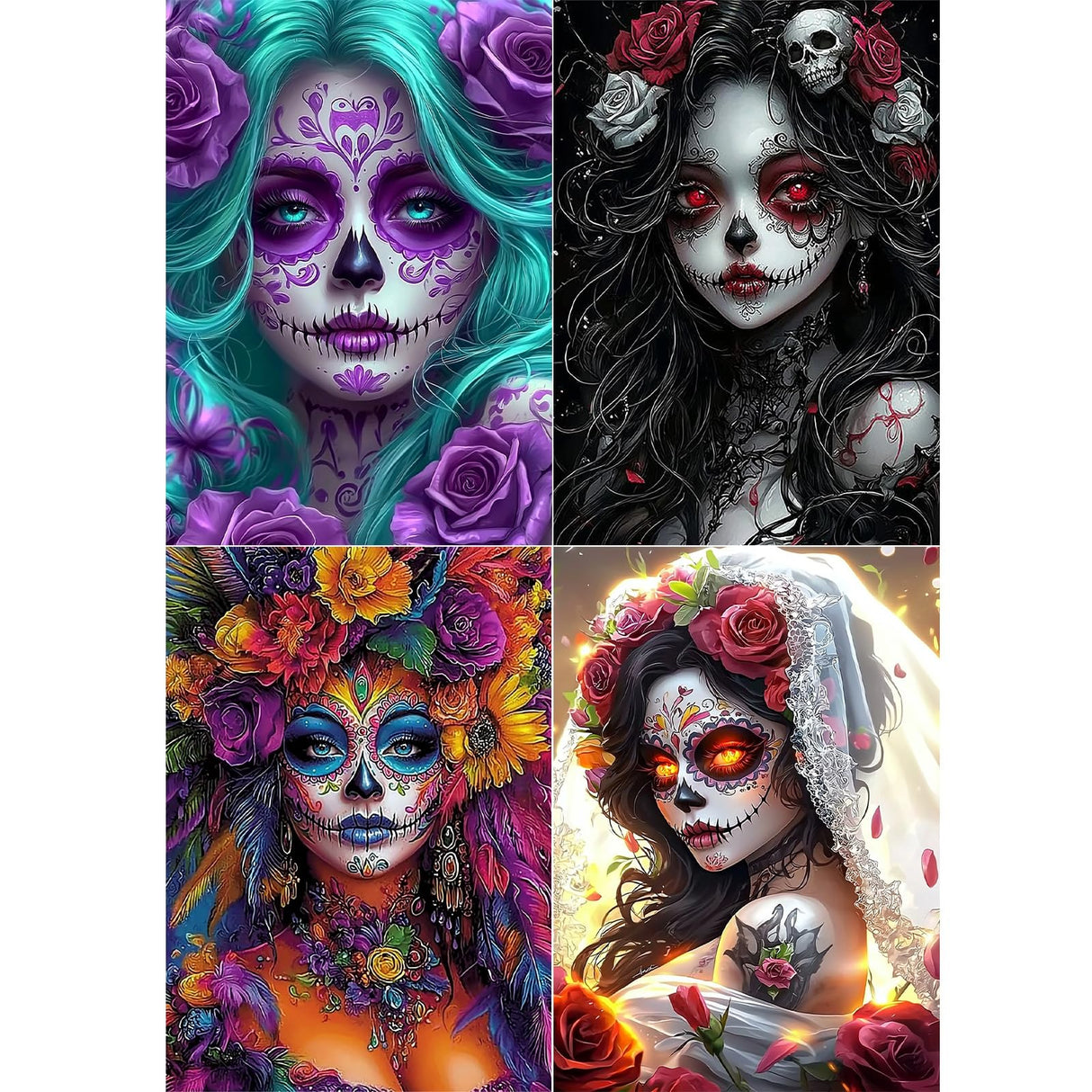 SENQAO 4 Pack Gothic Diamond Painting Kits for Adults, 5D Diamond Art Kits for Beginners, DIY Bear Horror Doll Round Full Diamond Gemstone Art Rhinestone Painting for Wall Decor 12X16 inch SENQAO