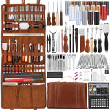 TLKKUE Leather Tooling Kit Leather Craft Tools Leatherworking Kit with Custom Handbag Cutting Mats Engraving Punching Sewing Stamping Sanding Tools for Handicraft Work Professional TLKKUE