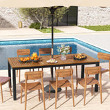 Tangkula 8-Person Outdoor Dining Table, 79 Inch Acacia Wood Patio Table with Umbrella Hole, Metal Legs & Adjustable Foot Pads, Farmhouse Bistro Table for Garden, Poolside & Backyard Tangkula