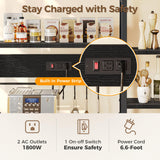 SUPERJARE Large Bakers Rack with Power Outlets, 6-Tier Microwave Stand, Coffee Bar with 12 S-Shaped Hooks, Kitchen Shelf with Wire Basket, 39.3 x 15.5 x 66.9 Inches, Black SUPERJARE