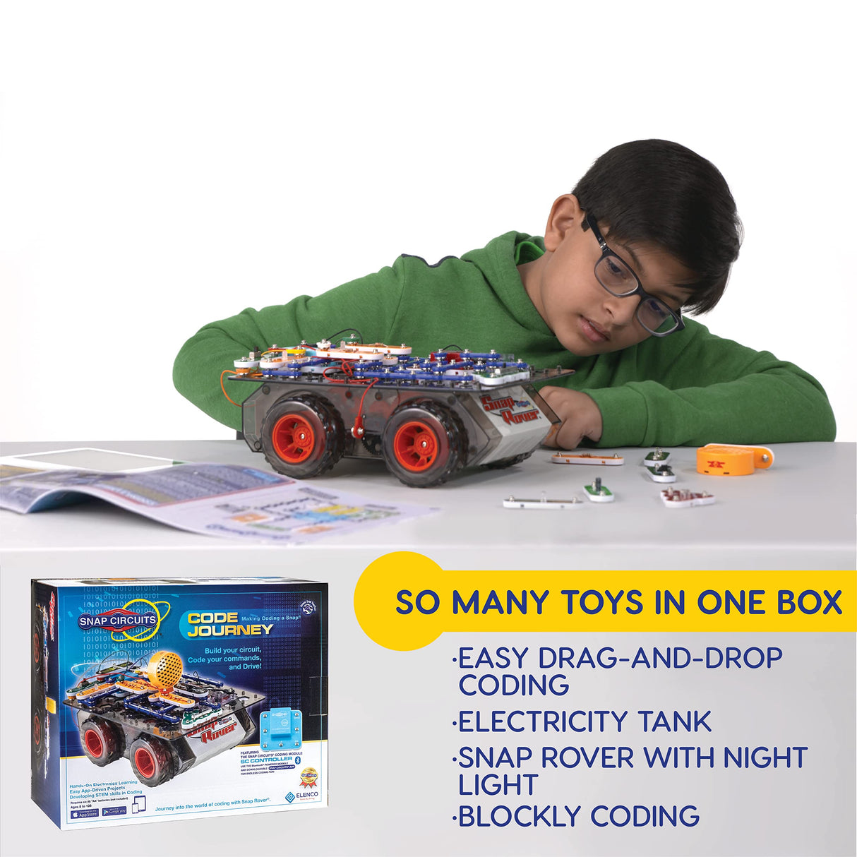 Snap Circuits Code Journey, Build Your Circuit, Code Your Commands, and Drive, Bluetooth Controlled, STEM Building Toy for Ages 8 to 108 Snap Circuits