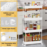 SPACEKEEPER Slim Rolling Storage Cart 4 Tier Bathroom Organizer Mobile Shelving Unit Utility Cart Tower Rack for Kitchen Laundry Narrow Places, White SPACEKEEPER