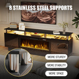 PRETZI 70" Modern Fireplace TV Stand with 36" Electric Fireplace for TVs Up to 80 inch, Luxury LED Light Entertainment Center with High Gloss Cabinet, TV Consoles for Living Room, Black PRETZI