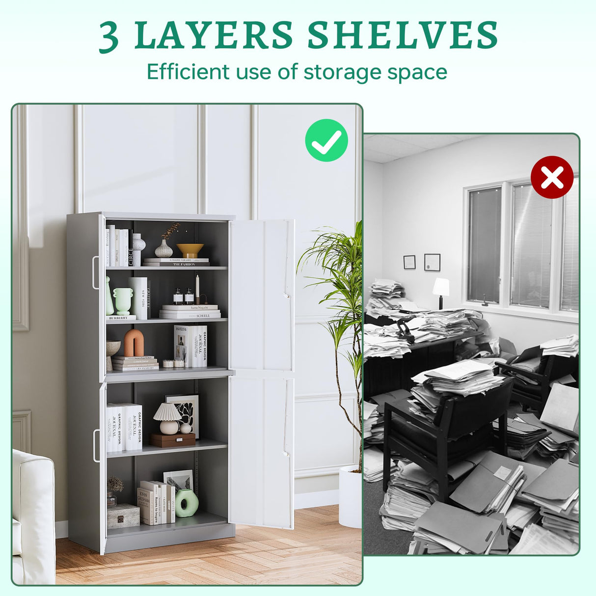 Letaya Metal Storage Cabinet with Lock Door, Adjustable Shelf Steel Cabinets for Office, Home,Pantry,Kitchen,Garage Utility Cabinet (4 Door-White&Gray) Letaya