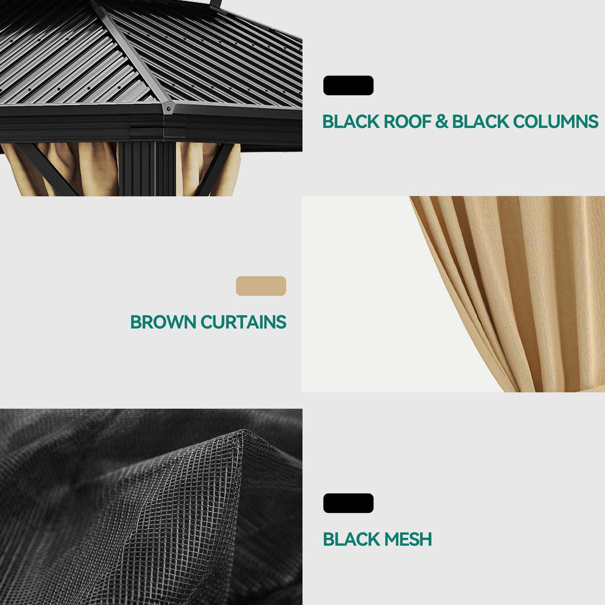 YITAHOME 12x20ft Gazebo Hardtop Canopy Heavy Duty Double Roof Outdoor w/Nettings and Curtains, Upgraded Aluminum Column Galvanized Steel Vertical Stripes Roof for Patio, Backyard, Deck, Lawns, Brown YITAHOME