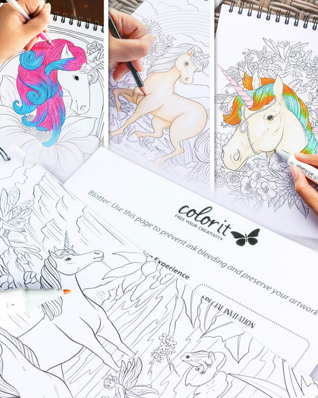 ColorIt Colorful Unicorns Adult Coloring Book - 50 Single-Sided Pages, Thick Smooth Paper, Lay Flat Hardback Covers, Spiral Bound, USA Printed, Hand Drawn Unicorn Coloring Pages ColorIt