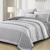 Cottolester Boho Quilt Set King Size Gray Farmhouse Quilt Bedding Set Striped Lightweight Summer Bedspread Coverlet Bedding Set 104"x90" (3 Pieces) Cottolester