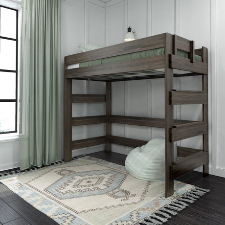 Max & Lily Modern Farmhouse High Loft Bed, Twin Bed Frame For Kids, Barnwood Brown Max & Lily
