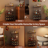 Nuovoware 3-Tier Liquor Cabinet with Wine Rack, Freestanding Liquor Stand with 8-Bottle for Mini Bar, Versatile Wine Rack Freestanding Floor with Tabletop and 8 Glass Holders, Black+Retro Brown Nuovoware