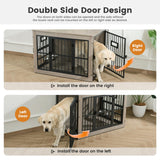 Gardner Pet Dog Crate Furniture for Medium Dogs, 32.7 Inch Dog Kennel Indoor, Wooden Dog Cage End Table with 2 Removable Bowls, Heavy Duty Dog Crate, Rustic Grey Gardner Pet