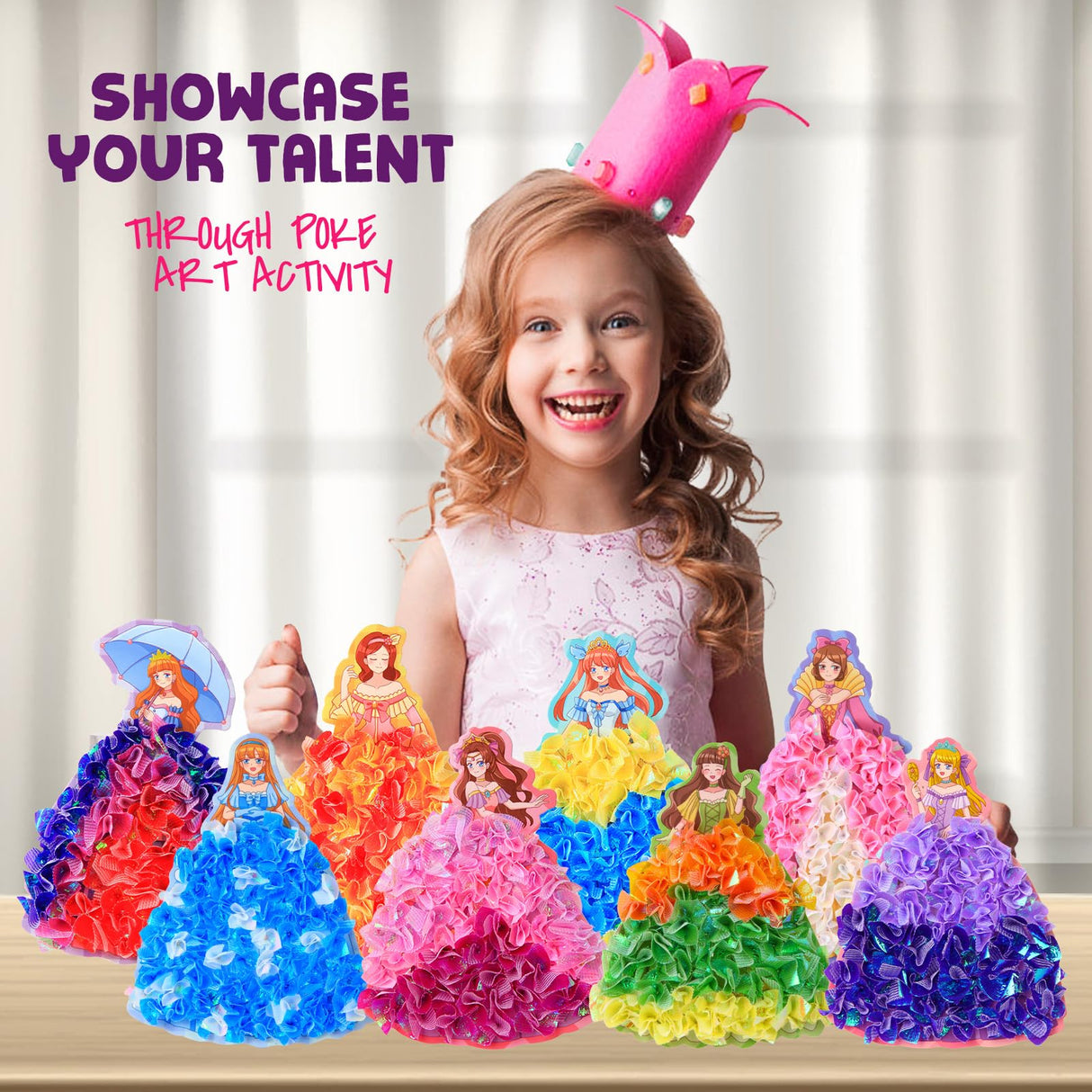 Poke Poke Art and Crafts kit for Kids, DIY 8 Magical Princesses & 6 Accessories, Pretty Princess Game Toys for Girl 6-8 8-12, Gifts for Boys & Girls Ages 6 7 8 9 10 11 12 Years Old Yrinfay