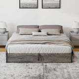 LUXOAK King Size Lift Up Storage Platform Bed Frame, Metal Bed Frame with Wooden Slats Support, No Box Spring Needed, Large Storage Space, Noise Free, Easy Assembly, Rustic Grey LUXOAK