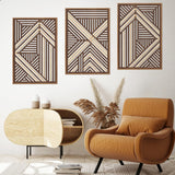 CHDITB Boho Geometric Wood Wall Art(Set of 3, 16"x24"), Large Modern Wooden Panel Hollow Line Art Decor, Rustic Abstract Minimalist Wall Hanging Artwork for Bedroom Living Room Office CHDITB