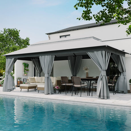 LAUSAINT HOME Outdoor Patio Gazebo 10'x20' with Expansion Bolts, Heavy Duty Party Tent & Shelter with Double Roofs, Mosquito Nettings and Privacy Screens for Backyard, Garden, Lawn, Smoke Grey LAUSAINT HOME