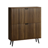 Smuxee Shoe Cabinet with 2 Flip Drawers, 31.5" Walnut Hidden Shoe Storage Cabinet with Fluted Design, Freestanding Shoe Organizer Cabinet for Entryway, Hallway, Closet, Living Room Smuxee