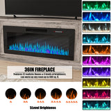 VITESSE TV Stand with 36" inch Electric Fireplace Up to 90" TVs, LED Light Entertainment Center, 80" Modern Wood High Gloss Fireplace with Highlight Storage Cabinet for Living Room (Grey) VITESSE