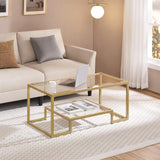 Yaheetech Gold Coffee Table, 42" Rectangular Glass Coffee Table for Living Room, 2-Tier Center Tea Tables with Metal Frame for Small Space, Apartment, Office Yaheetech