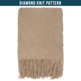 PAVILIA Tan Taupe Knit Throw Blanket for Couch Bed, Soft Knitted Farmhouse Sofa Throw for Living Room, Lightweight Decorative Fall Throw Blanket for Chair, Outdoor Textured Boho Blanket, 50x60 PAVILIA