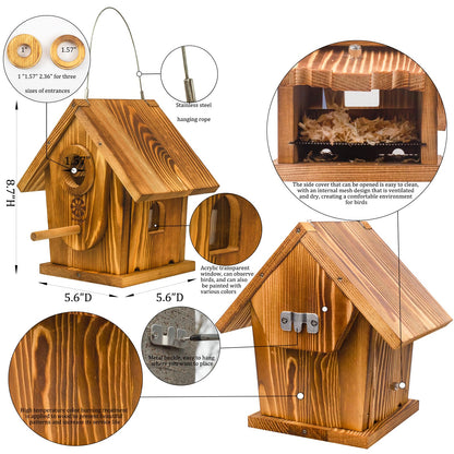 DIY Outdoor Wooden Bird House Kits with Pole&Windows - Build and Paint for Adults & Kids,Dovetail Joint Structure for Easy Installation, Carbonized for Durability, Sturdy and Easy to Clean,Paint Kit