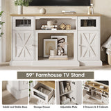 Maupvit Modern Farmhouse TV Stand for 65 Inch TV, Entertainment Center with Storage Cabinets and Adjustable Shelves, Wood TV Media Console Storage Table and Media Furniture for Living Room, Milk White Maupvit
